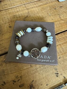 Silpada Vintage.925 Sterling Silver Bronzite Pearl Shell Brass Stretch Bracelet